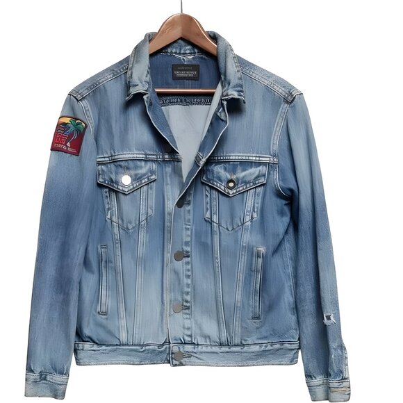 SAINT LAURENT2015 Hedi Slimane Palm Tree Patch Denim Jacket in Size Large